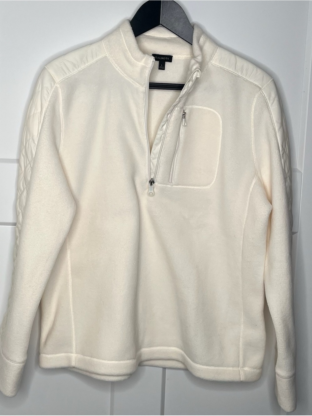 Talbots Ivory 1/2 Zip Quilted Sleeve Fleece Pullover Size Large